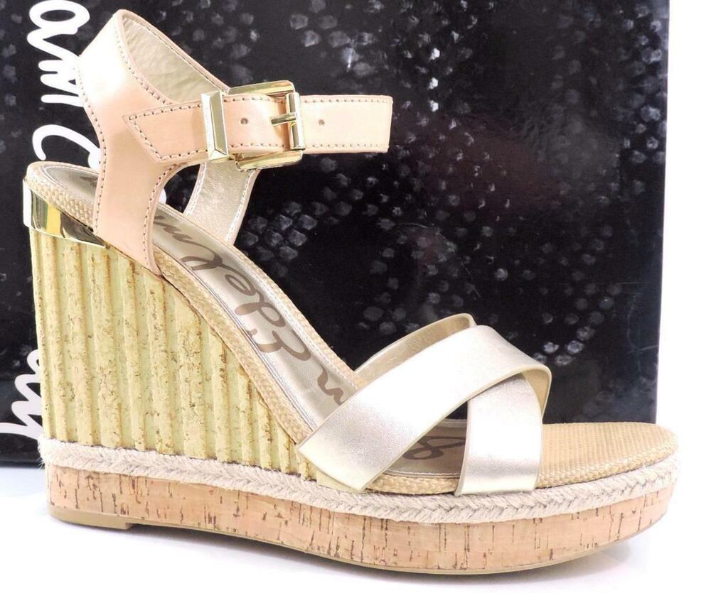 Sam Edelman Clay Ankle Strap Platform Wedge Sandal Natural /Light Gold Size 10.5
